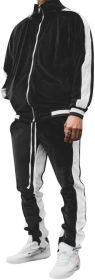 Men's 2 Pieces Full Zip Tracksuits Golden Velvet Thickening Sport Suits Casual Outfits Jacket & Pants Fitness Tracksuit Sets - XL - black