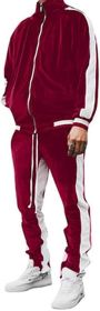 Men's 2 Pieces Full Zip Tracksuits Golden Velvet Thickening Sport Suits Casual Outfits Jacket & Pants Fitness Tracksuit Sets - L - red