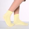 1pair Rainbow Color Non-slip Towel Bottom Yoga Socks, Cozy 5 Toes Split Knitted Calf Crew Socks, Women's Yoga Socks - Light Yellow - One-size