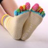 1pair Rainbow Color Non-slip Towel Bottom Yoga Socks, Cozy 5 Toes Split Knitted Calf Crew Socks, Women's Yoga Socks - Color Toe Yellow - One-size