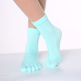 1pair Rainbow Color Non-slip Towel Bottom Yoga Socks, Cozy 5 Toes Split Knitted Calf Crew Socks, Women's Yoga Socks - Light Blue - One-size