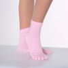 1pair Rainbow Color Non-slip Towel Bottom Yoga Socks, Cozy 5 Toes Split Knitted Calf Crew Socks, Women's Yoga Socks - Pink - One-size