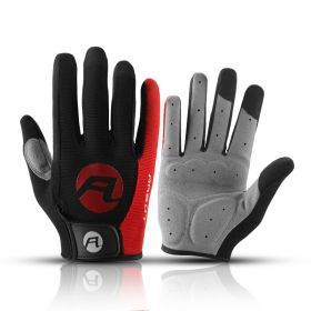 Bicycle Full Finger Cycling Bike Gloves Absorbing Sweat for Men and Women Bicycle Riding Outdoor Sports Protector - Red - L