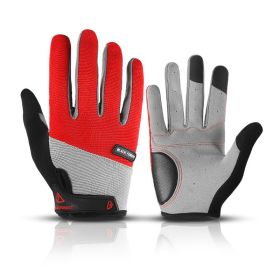 Bicycle Full Finger Cycling Bike Gloves Absorbing Sweat for Men and Women Bicycle Riding Outdoor Sports Protector - Red 1 - M