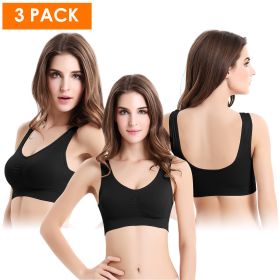 3 Pack Sport Bras For Women Seamless Wire free Bra Light Support Tank Tops For Fitness Workout Sports Yoga Sleep Wearing - BK_BK_BK - 4XL