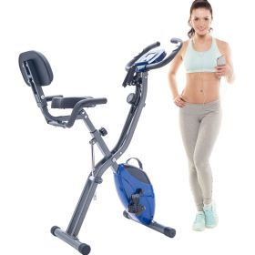 Folding Exercise Bike, Fitness Upright and Recumbent X-Bike with 10-Level Adjustable Resistance, Arm Bands and Backrest - as Pic