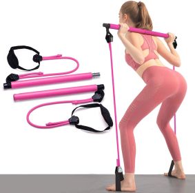 2 Latex Exercise Resistance Band - 2-Section Sticks - All-in-one Strength Weights Equipment for Body Fitness Squat Yoga  - pink