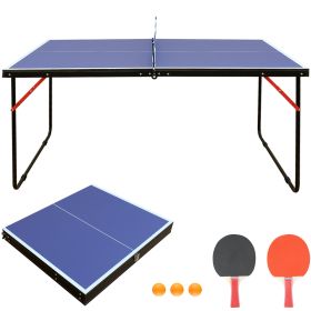 Table Tennis Table Midsize Foldable & Portable Ping Pong Table Set with Net and 2 Ping Pong Paddles for Indoor Outdoor Game - as Pic