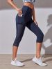 High Waist Yoga Capri Pants, Tummy Control Sports Legging Capri For Women With Out Pockets And Mesh Design - Navy Blue - XL(12)