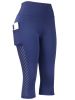 High Waist Yoga Capri Pants, Tummy Control Sports Legging Capri For Women With Out Pockets And Mesh Design - Navy Blue - M(6)