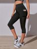 High Waist Yoga Capri Pants, Tummy Control Sports Legging Capri For Women With Out Pockets And Mesh Design - Black - M(6)