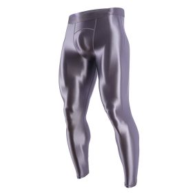 Shiny Men's Tight Pants Are Glossy And Silky (Option: Grey-L)