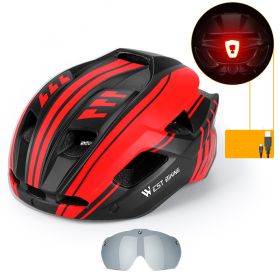 Cycling Helmet Integrated With Goggles Helmet Mountain Road Bike Helmet Equipment (Option: Black Red-57to62)