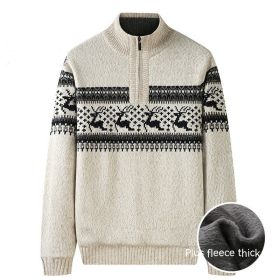 Thickening Fleece-lined Half-high Collar Knitted Sweater (Option: Plush White-XL)