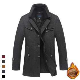 2023 Autumn And Winter New Men's Woolen Coat Man Pair Collar Coat Wholesale Cross-border Supply Wish Amazon Men's Clothing (Option: Dark Gray Twill-L)