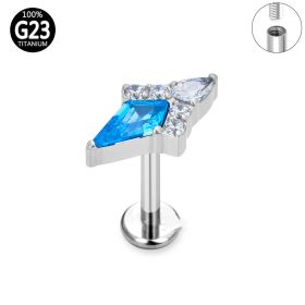 Titanium Alloy Body Piercing Ear Bone Stud Labret New Zircon Piercing Ornament (Option: Blue Zirconium-1.2x6mm)