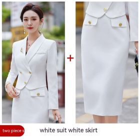 New Temperament Leisure Formal White Blazer For Women (Option: White Suit Skirt-L)