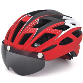 Bicycle Helmet Goggles Integrated Riding Helmet Equipment (Option: Red Black-L)