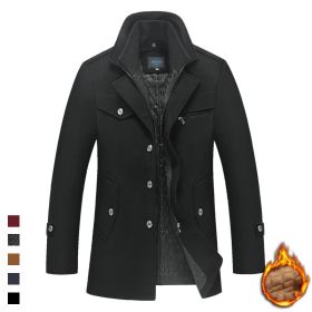 2023 Autumn And Winter New Men's Woolen Coat Man Pair Collar Coat Wholesale Cross-border Supply Wish Amazon Men's Clothing (Option: Black-XL)