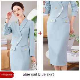 New Temperament Leisure Formal White Blazer For Women (Option: Blue Suit Skirt-XXL)