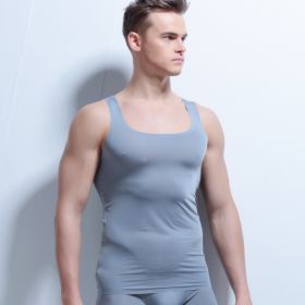 Men's Underwear Seamless Ice Silk Vest (Option: Gray-XL)