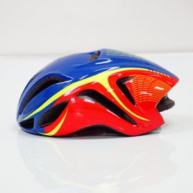 Pneumatic Road Mountain Bike Helmet Men And Women Cycling Helmet (Option: Fluorescent blue red-L)