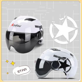 Winter Warm Battery Car Helmet Cute Korean Helmet (Option: White Star)