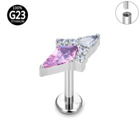 Titanium Alloy Body Piercing Ear Bone Stud Labret New Zircon Piercing Ornament (Option: Pink Zirconium-1.2x12mm)