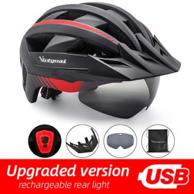 Driving helmet LED USB rechargeable bicycle helmet (Option: BlackRed usb LED)