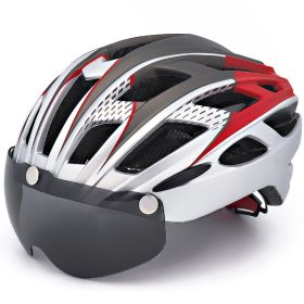 Bicycle Helmet Goggles Integrated Riding Helmet Equipment (Option: Silver Red-L)