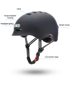 Skateboard Cycling Electric Vehicle Lighting Warning Smart Light Safety Sports Helmet (Option: Black-L)