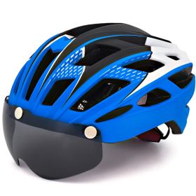 Bicycle Helmet Goggles Integrated Riding Helmet Equipment (Option: Blue Black-L)