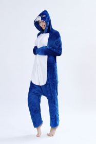 Pajamas Flannel Cartoon One-piece Pajama In Stock Animal Starry Sky Tianma Couple Homewear (Option: Blue Shark-L)