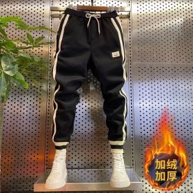 Men's FallWinter Fleece-lined Track Pants (Option: Black-M)