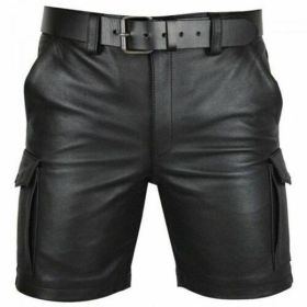 New Product Best-selling Hot Sale Solid Color PU Casual Men's Short Leather Pants Shorts (Option: Black-S)