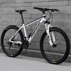 Mountain Bike Bicycle 24 26 Inch Disc Brake Shock Absorption Bicycle Men's And Women's Variable Speed Bicycle (Option: White black Spoke wheel-21speed)