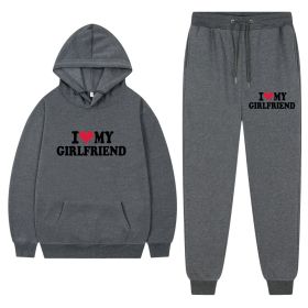 I Love My Girlfriend Print Casual Suit (Option: Dark Gray 1-S)