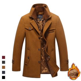 2023 Autumn And Winter New Men's Woolen Coat Man Pair Collar Coat Wholesale Cross-border Supply Wish Amazon Men's Clothing (Option: Camel-S)