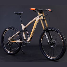 Aluminum Alloy Soft Tail Oil Brake Damping Mountain Bike Bicyc (Option: Beige-High configuration version-26x17inch)