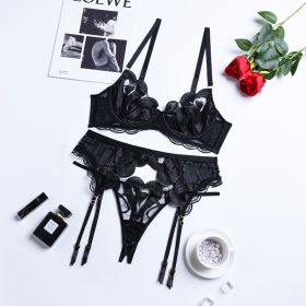 Women's Summer New Lace Mesh Embroidered Sexy Underwear (Option: Black-L)