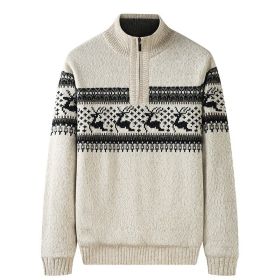 Thickening Fleece-lined Half-high Collar Knitted Sweater (Option: White-2XL)