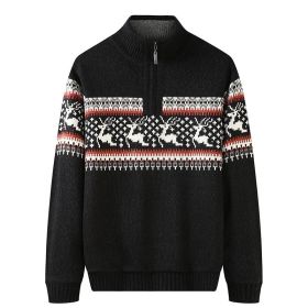 Thickening Fleece-lined Half-high Collar Knitted Sweater (Option: Black-7XL)