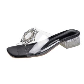 Women's Sandals New Korean Style Mid Heel Crystal Open Toe High Heel (Option: Black-41)