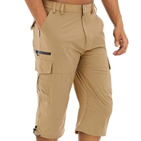 Summer Cropped Trousers For Men Thin Loose Casual Straight Pants Outdoor Sports (Option: L-Khaki)