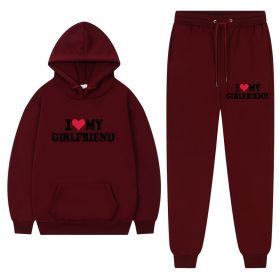 I Love My Girlfriend Print Casual Suit (Option: Wine Red 1-M)