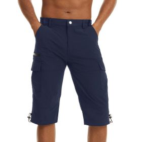 Summer Cropped Trousers For Men Thin Loose Casual Straight Pants Outdoor Sports (Option: L-Navy Blue)