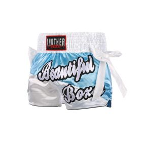 Professional Fighting Short-headed Men's Boxing Pants (Option: White Blue-XL)