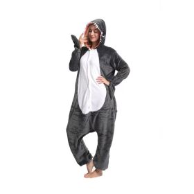 Pajamas Flannel Cartoon One-piece Pajama In Stock Animal Starry Sky Tianma Couple Homewear (Option: Gray Shark-125/140)